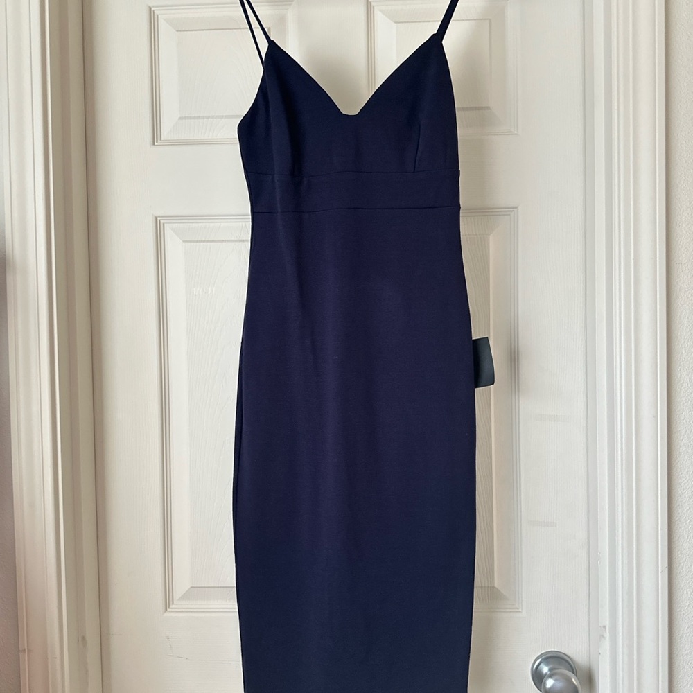 SOLD ON XP Lulu's Sheath Navy Blue Spaghetti Strap Midi Dress S NWT